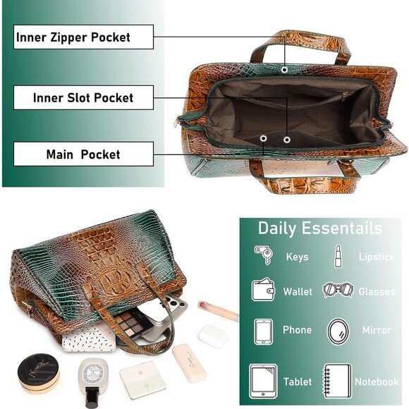 Elegant Peacock Crocodile Handbag - Multi-Pocket Vegan Leather Crossbody Design - Picture 4 of 6